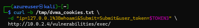 Command injection request against DVWA's exec vulnerability
