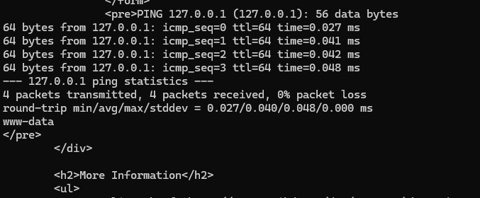 Command injection response showing whoami output