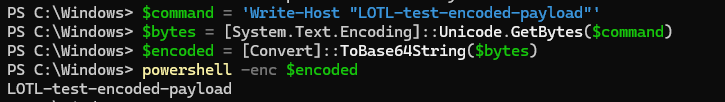 Encoded PowerShell command executed on the Windows endpoint